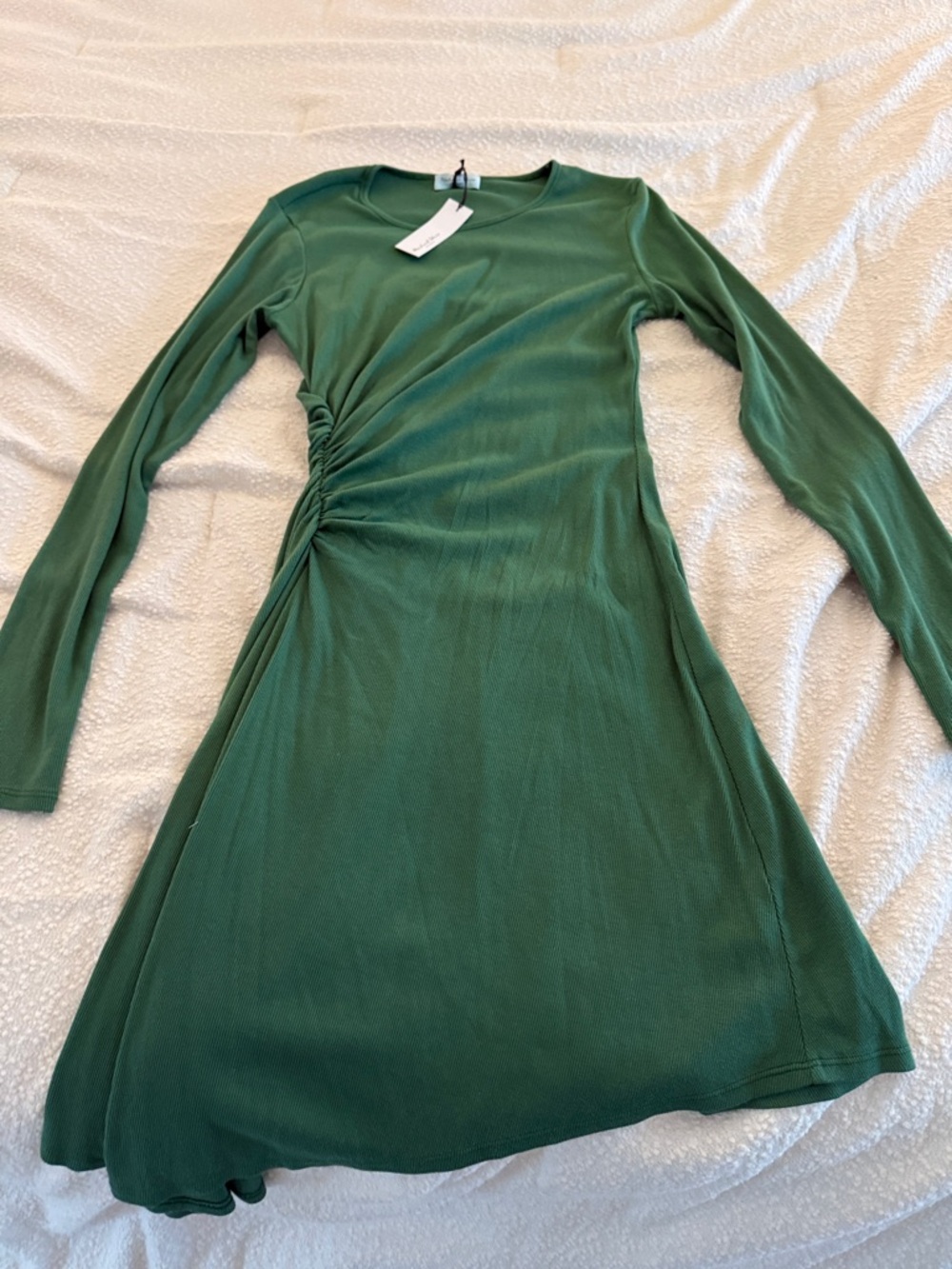 Michael Stars Palm Green Long-Sleeve Side-Ruched Dress
